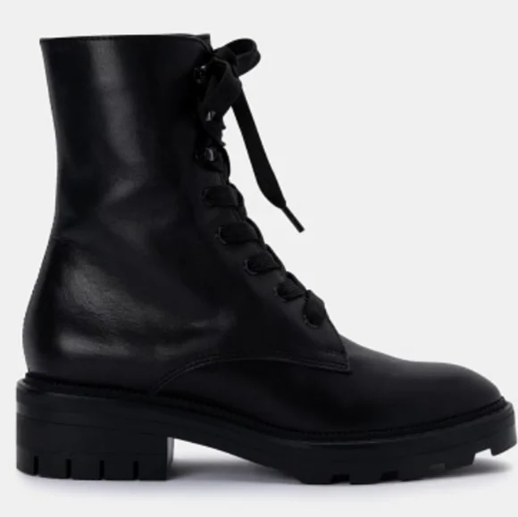 Dolce Vita Lottie Almond Toe Leather Combat Boots Black 9.5 - Picture 3 of 8